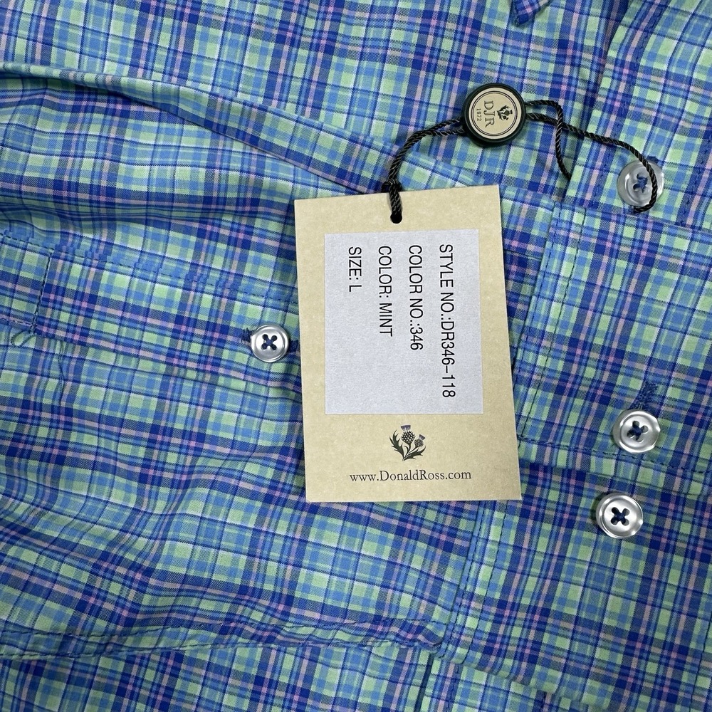 Donald Ross Shirt Mens Large Mint Plaid Long Sleeve Button Down City Preppy NEW - Picture 8 of 10